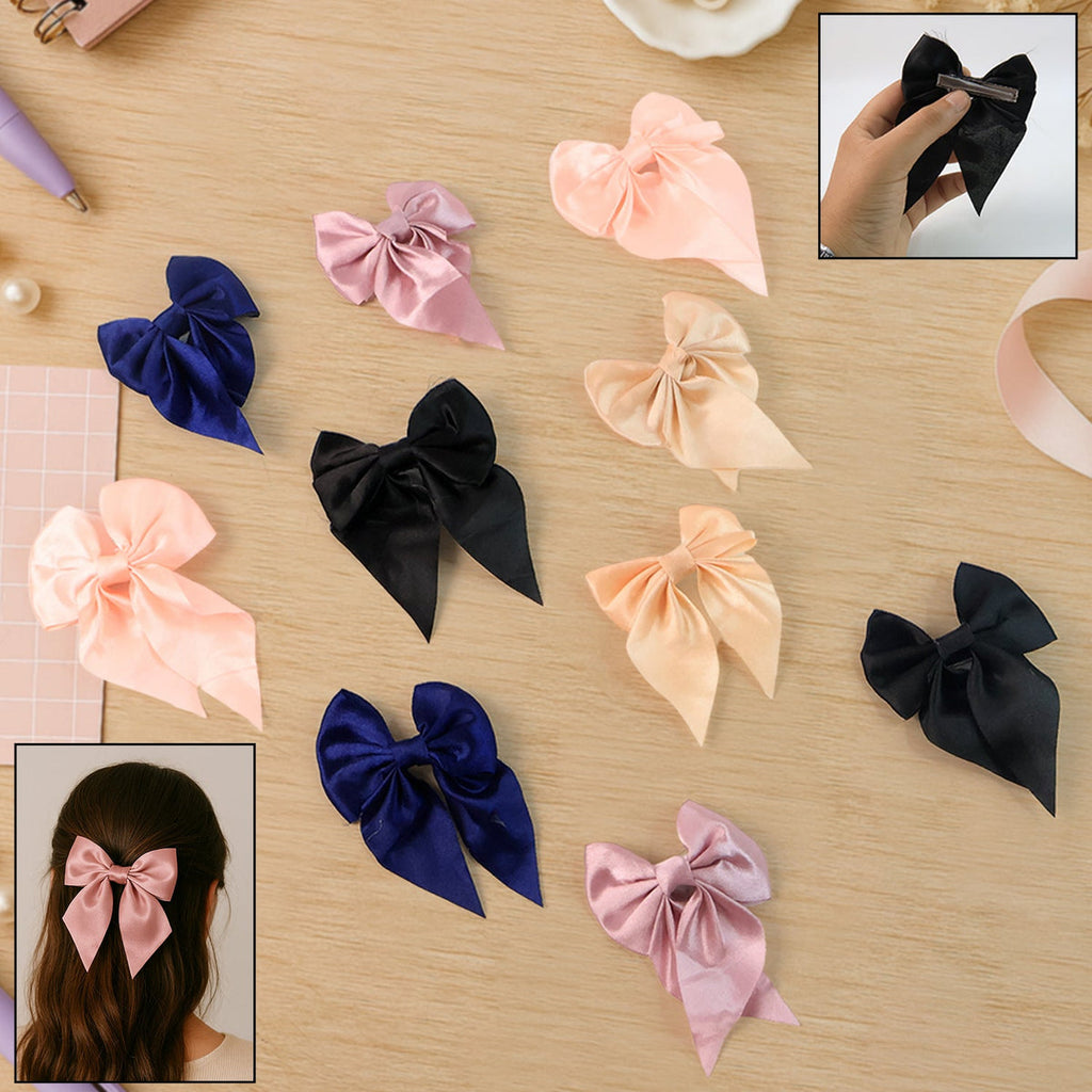 Premium Satin Bow Hair Clip Set for Girls and Women  (10 pc)
