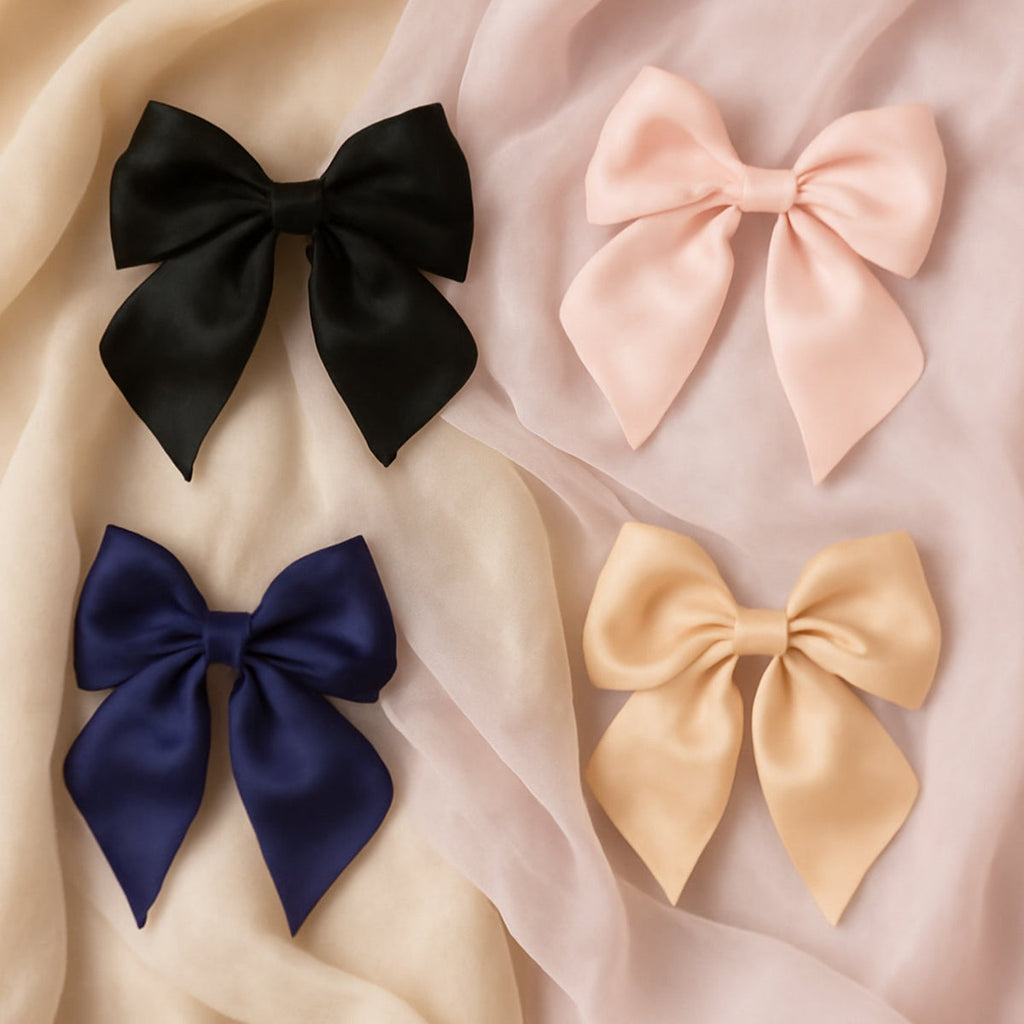 Premium Satin Bow Hair Clip Set for Girls and Women  (10 pc)